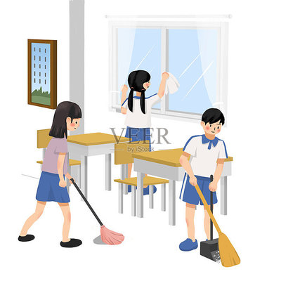 学校里打扫卫生的学生图片