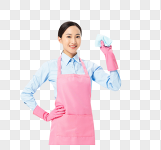 家政服务保洁员拿着清洁套装